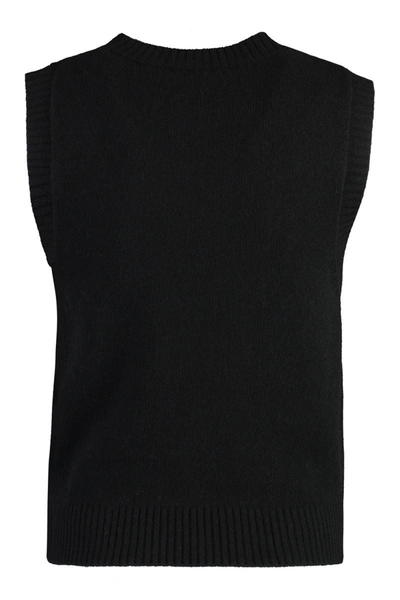 Shop Ganni Wool Vest In Black