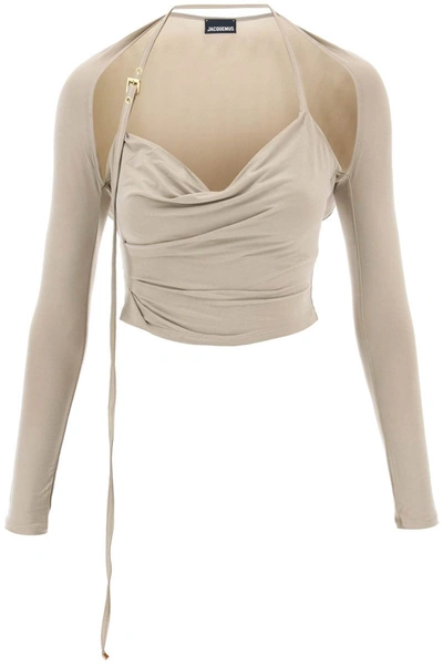 Shop Jacquemus Le Haut Peplo Top Cropped Top In Brown