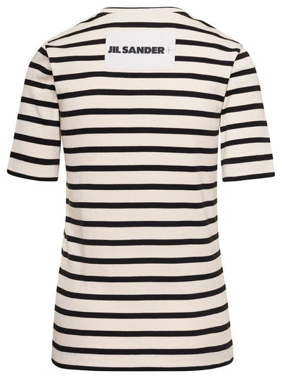 Shop Jil Sander Striped Cotton T-shirt In Bluejay