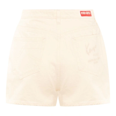 Shop Kenzo Shorts In Stone Bleached White Denim