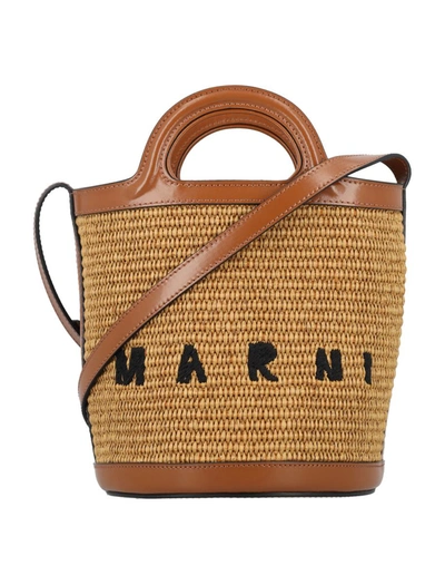 Shop Marni Tropicalia Small Bucket Bag In Raw Sienna