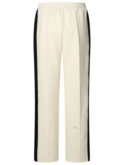Shop Moncler Ivory Cotton Blend Trousers In 034