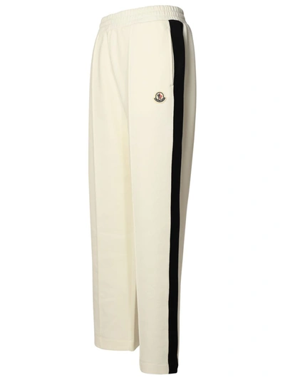 Shop Moncler Ivory Cotton Blend Trousers In 034