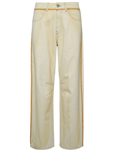 Shop Palm Angels Ivory Cotton Jeans In Cream