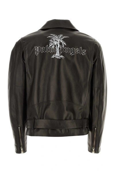 Shop Palm Angels Leather Jackets In Black