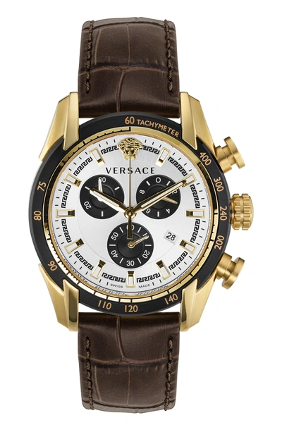 Shop Versace Men's V-ray 44mm Quartz Watch In Brown