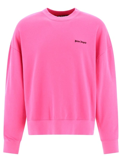 Shop Palm Angels Sweatshirt With Embroidered Logo In Fuchsia