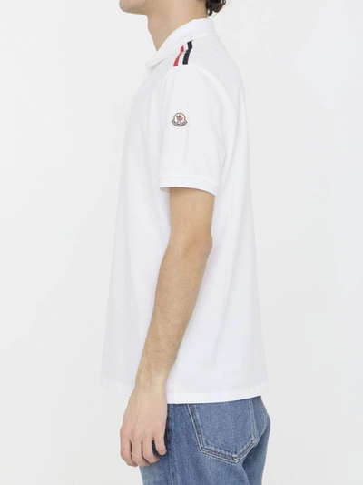 Shop Moncler Piquet Cotton Polo Shirt In White