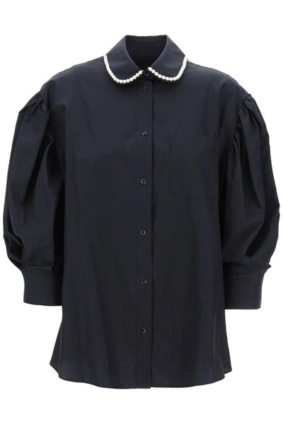 Shop Simone Rocha Puff Sleeve Shirt With Embellishment In Black