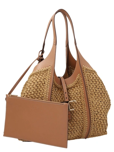Shop Tod's Rafia T Timeless Tote Bag In Brown