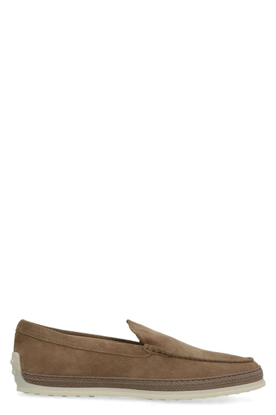 Shop Tod's Cocoa Suede Slip On Sneakers