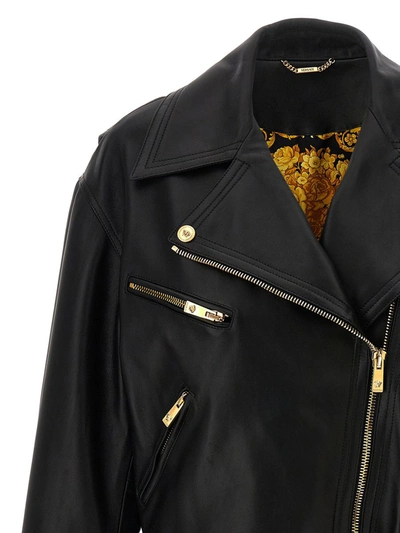 Shop Versace Biker Leather Jacket In Black