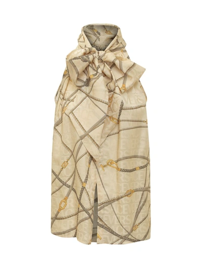 Shop Versace Light Yellow Blouse With Scarf-tie And Nautical Print In Silk Blend Woman In White