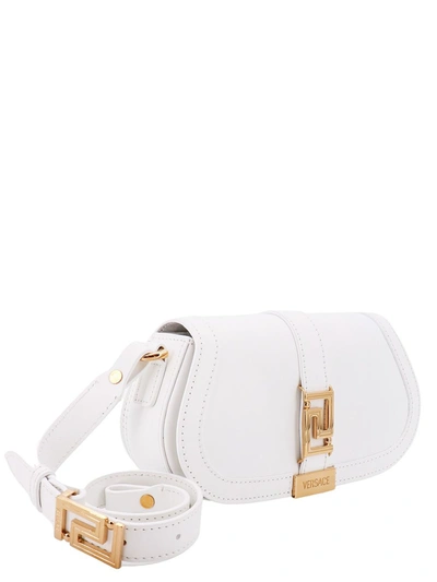Shop Versace La Greca White Leather Bag