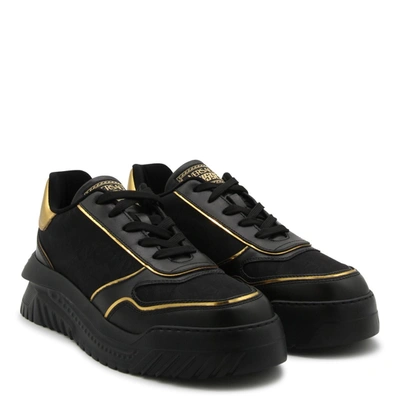 Shop Versace 'odissea' Sneakers In Calf Leather And Black Fabric