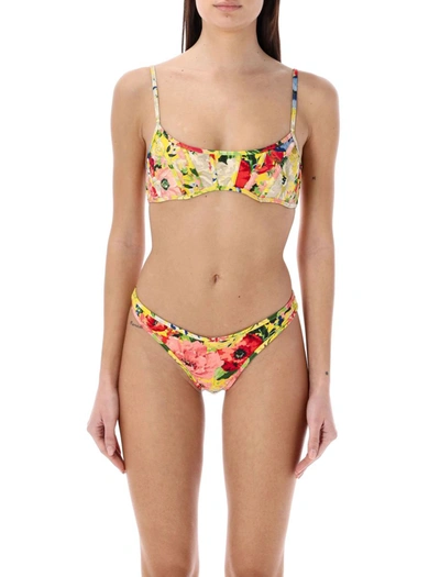 Shop Zimmermann Alight Corset Bikini In Yellow Floral