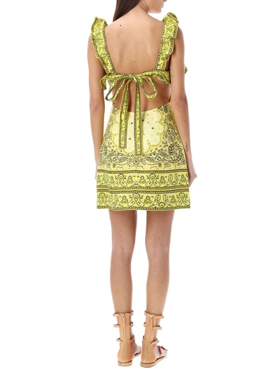 Zimmermann Matchmaker Cutout Ruffled Printed Linen Mini Dress In Yellow Bandana