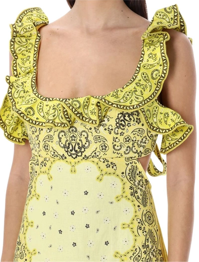 Zimmermann Matchmaker Cutout Ruffled Printed Linen Mini Dress In Yellow Bandana