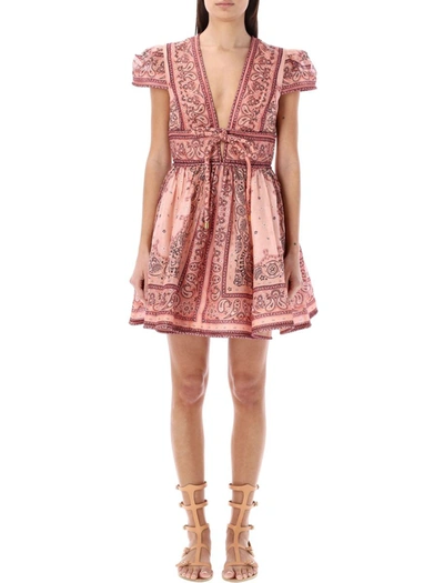 Shop Zimmermann Matchmaker Structured Mini Dress In Pink Bandana