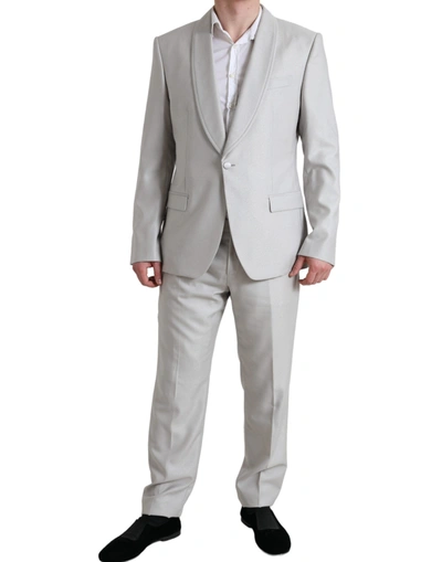 Shop Dolce & Gabbana Silver Wool Silk 2 Piece Slim Fit Suit