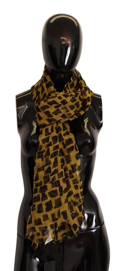 Shop Dolce & Gabbana Yellow Patterned 100% Silk Wrap Shawl Scarf