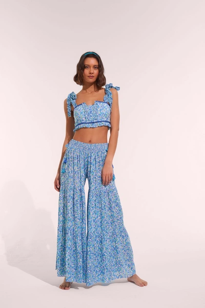 Shop Poupette St Barth Pant Soledad In Blue Ocean Flowers