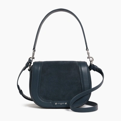 Shop Le Tanneur Ella Medium Crossbody Bag In Grained Leather And Nubuck In Blue