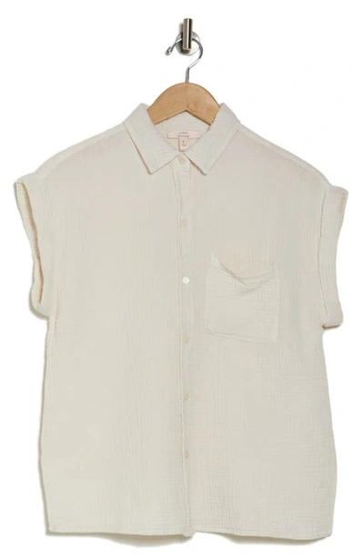 Shop Como Vintage Washed Cotton Gauze Button-up Camp Shirt In Cloud Dancer