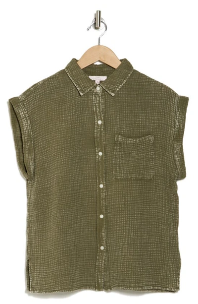 Shop Como Vintage Washed Cotton Gauze Button-up Camp Shirt In Dusty Olive