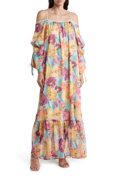 Shop By Design Mira Cold Shoulder Maxi Dress In Watercolor Floral