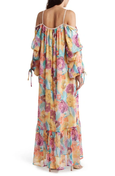 Shop By Design Mira Cold Shoulder Maxi Dress In Watercolor Floral