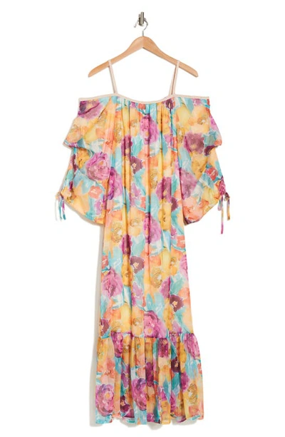 Shop By Design Mira Cold Shoulder Maxi Dress In Watercolor Floral