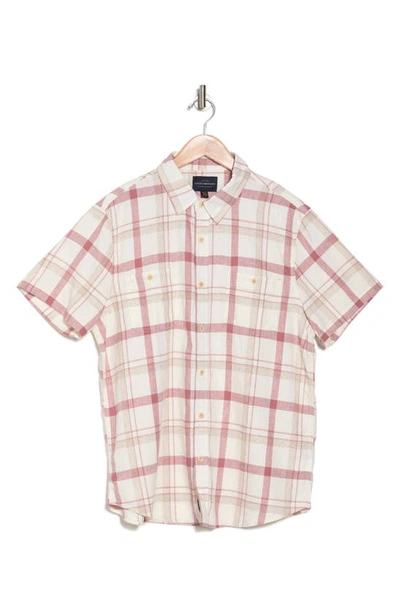 Shop Lucky Brand Mason Plaid Linen Short Sleeve Shirt In Natural Red Multi