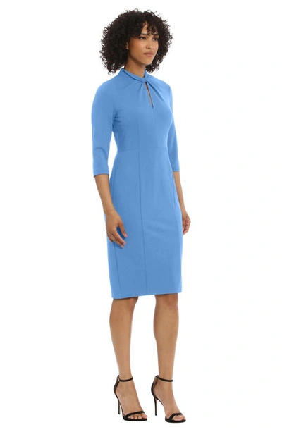 Shop Donna Morgan Crepe Three-quarter Sleeve Sheath Dress In Blue Bonnet