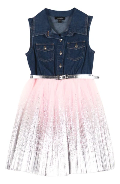 Shop Zunie Kids' Mixed Media Dress In Baby Pink
