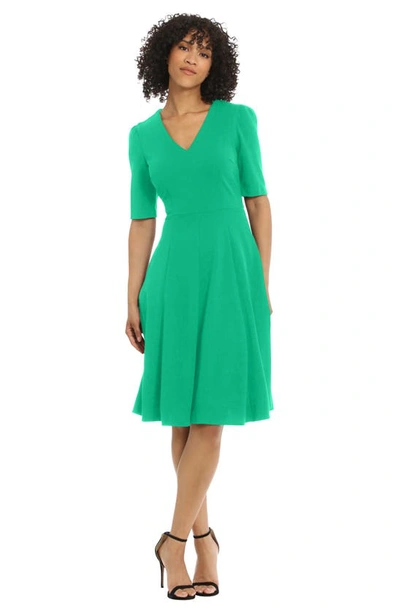Shop Donna Morgan V-neck Fit & Flare Dress In Bright Jade