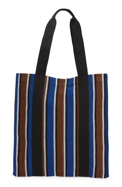 Shop Goodee Efi Bassi Cotton Canvas Market Tote In Blue And Rust Stripe