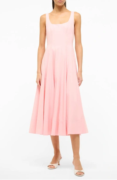 Shop Staud Wells Square Neck Stretch Cotton Dress In Pearl Pink