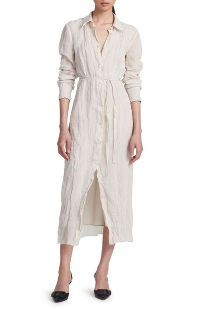 Shop Altuzarra Agnes Crinkle Texture Long Sleeve Belted Shirtdress In Sparrow