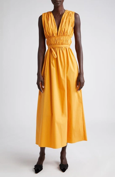 Shop Altuzarra Fiona Ruched Sleeveless Stretch Cotton Dress In Mirabelle