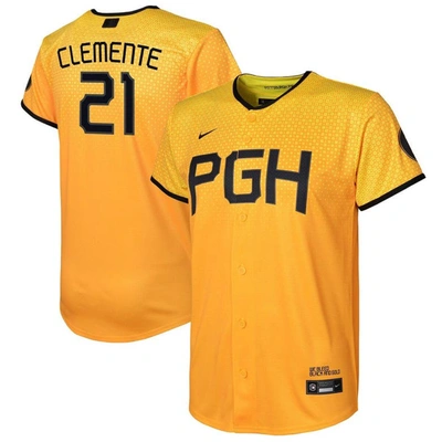 Shop Nike Preschool  Roberto Clemente Gold Pittsburgh Pirates City Connect Replica Player Jersey
