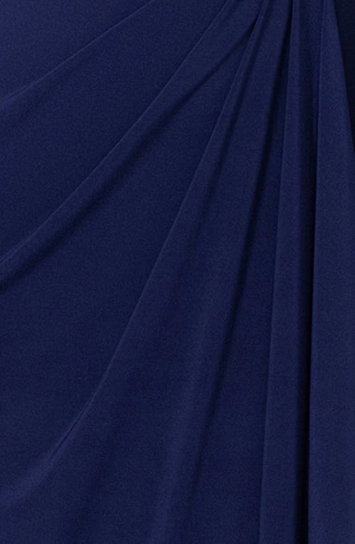 Betsy & Adam Ruffle Long Sleeve Sheath Gown In Navy