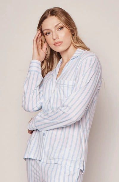 Petite Plume Luxe Pima Cotton Wide Leg Pajama Set In White
