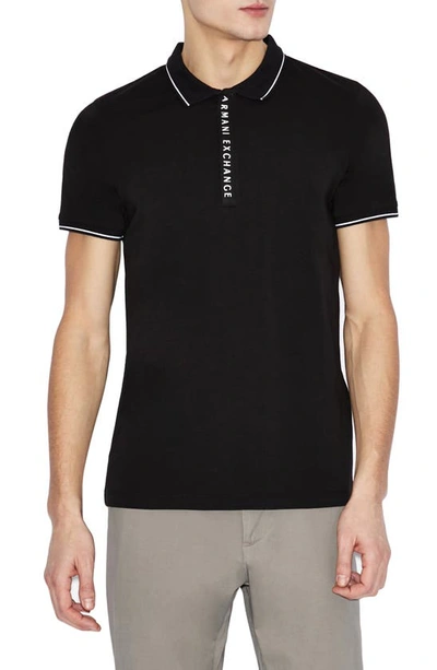 Shop Armani Exchange Slim Fit Tipped Logo Placket Polo In Black