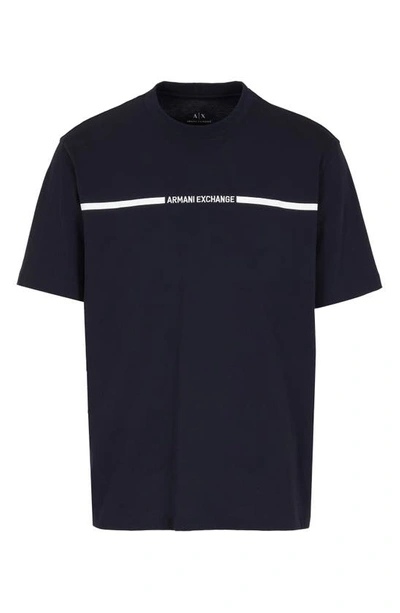 Shop Armani Exchange Embroidered Logo Heavyweight Cotton Jersey T-shirt In Deep Navy