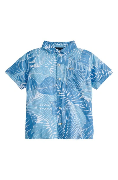 Shop Barbour Kids' Cornwall Leaf Print Short Sleeve Button-up Shirt In Blue