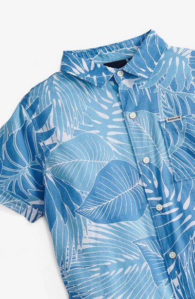 Shop Barbour Kids' Cornwall Leaf Print Short Sleeve Button-up Shirt In Blue