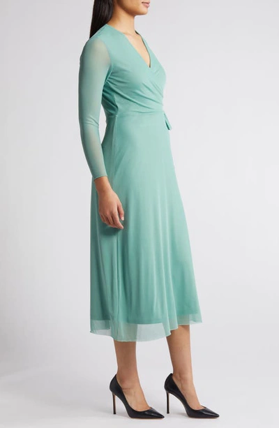 Shop Anne Klein Long Sleeve Midi Wrap Dress In New Meadow