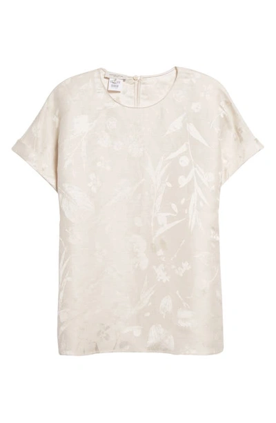 Shop Lafayette 148 Floral Jacquard Short Sleeve Linen Blend Top In Pebble