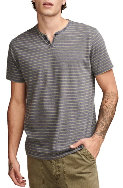Shop Lucky Brand Venice Stripe Button Neck T-shirt In Grey Multi